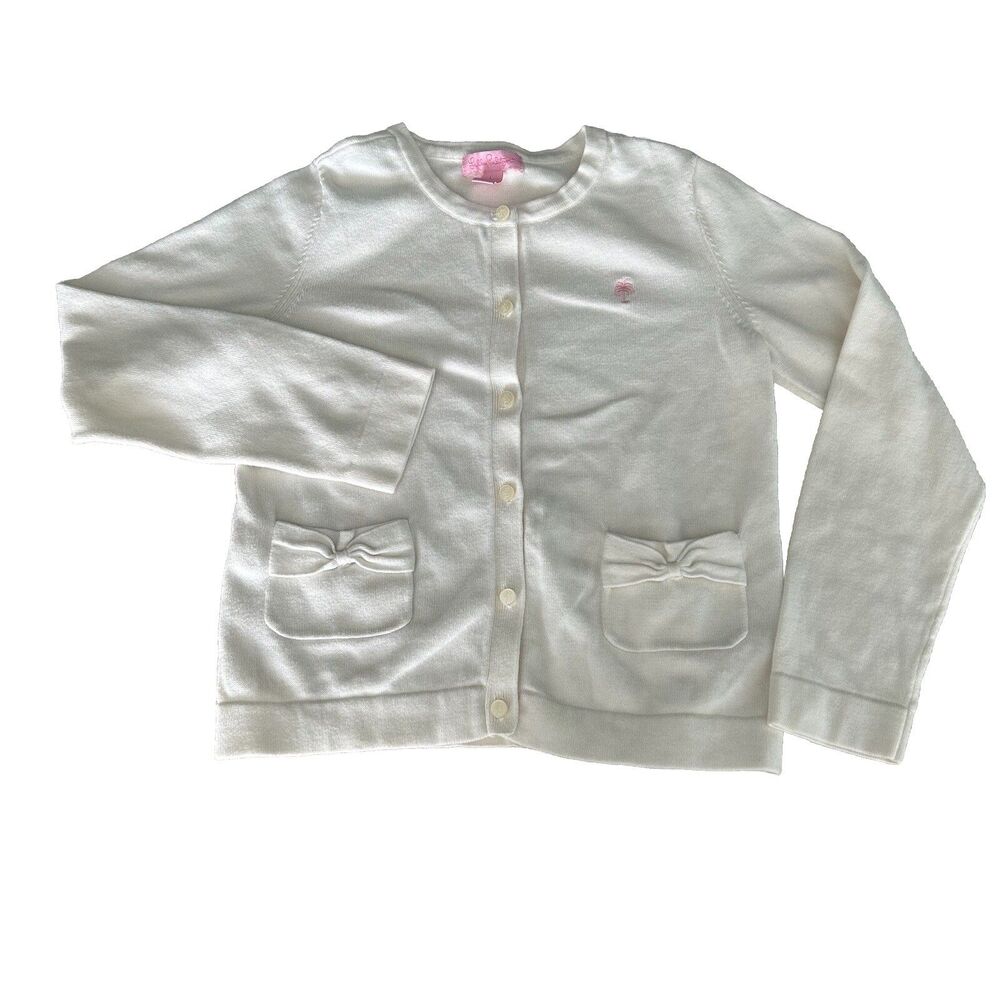 Lilly Pulitzer Girls Sweater Large 8-10 Cardigan Button Up Bows Pockets Palm